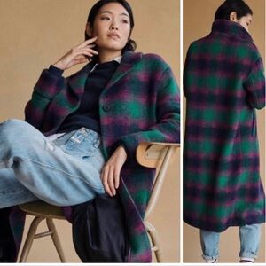 Anthropologie Plaid Wool-Blend Overcoat